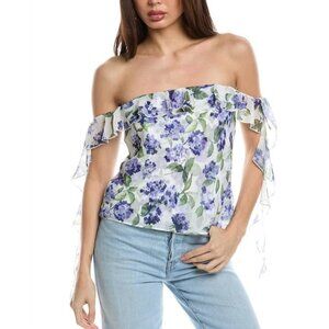 Amanda Uprichard Marmont Off the Shoulder Ruffle Floral Top in Margate print